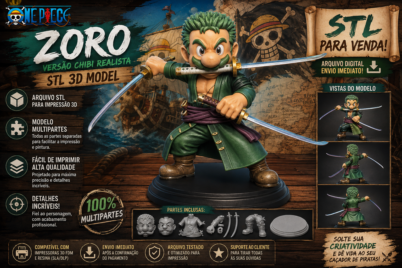 ⚔️ Mario Zoro — Stl 3D Multipartes | Modelo Para Impressão 3D