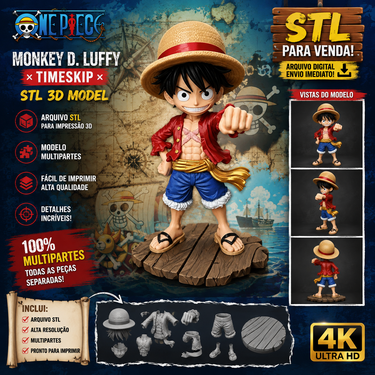 🏴☠️ Monkey D. Luffy — Stl 3D Multipartes