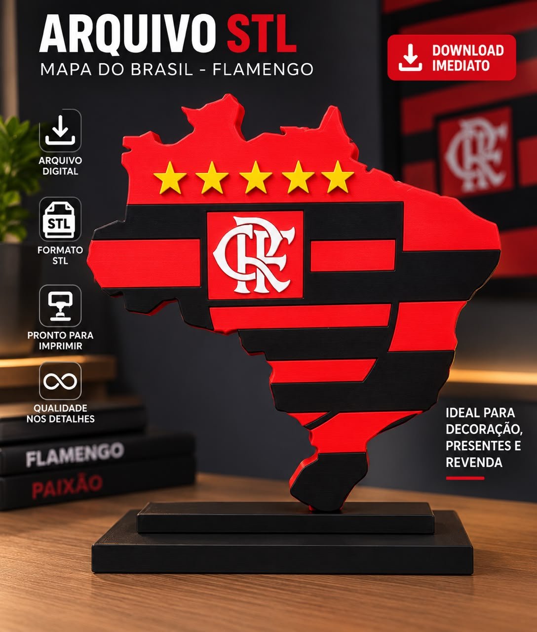 Mapa Do Brasil Flamengo – Arquivo Stl 3D