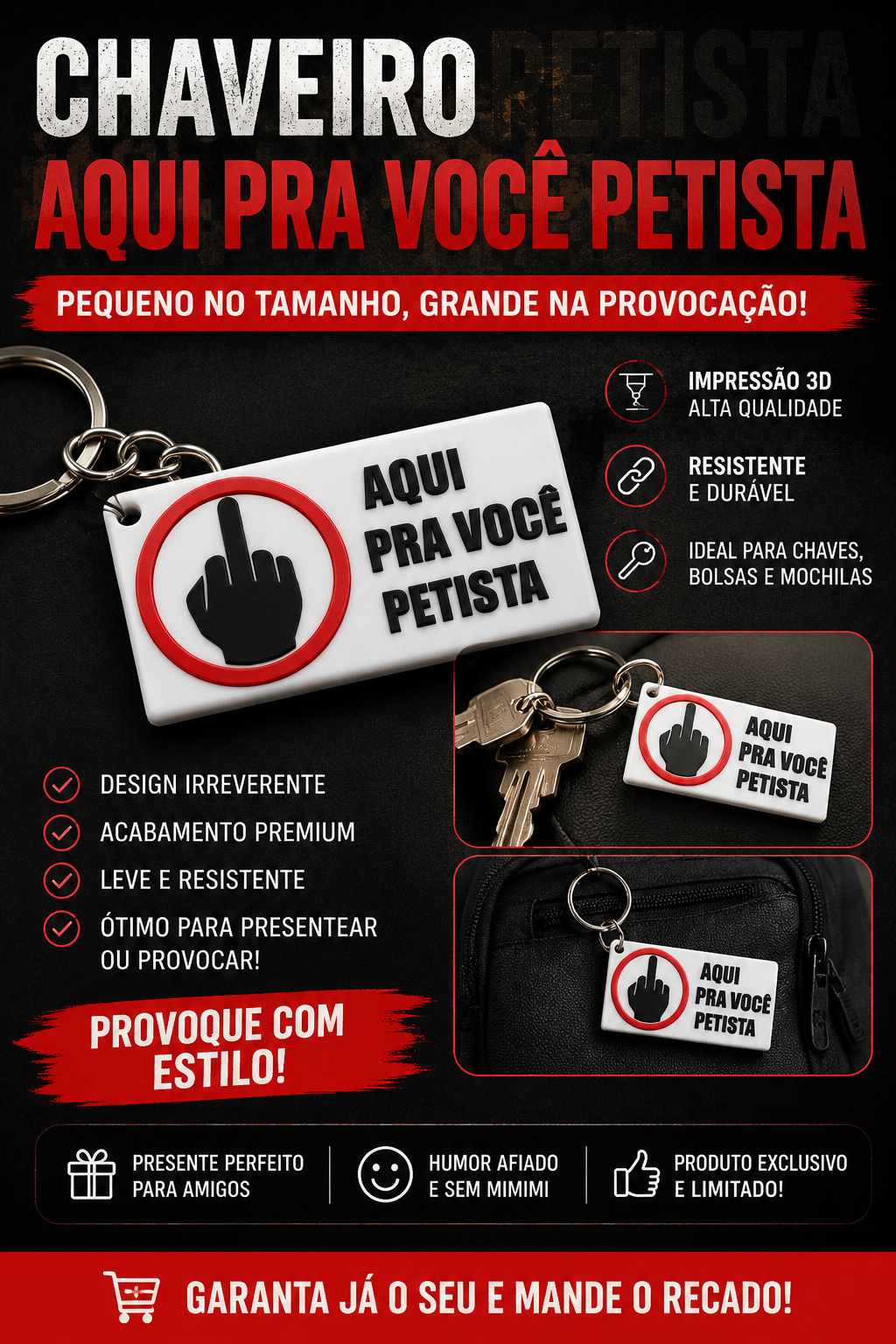 🔥 Chaveiro “Aqui Pra Você Petista” 🔥