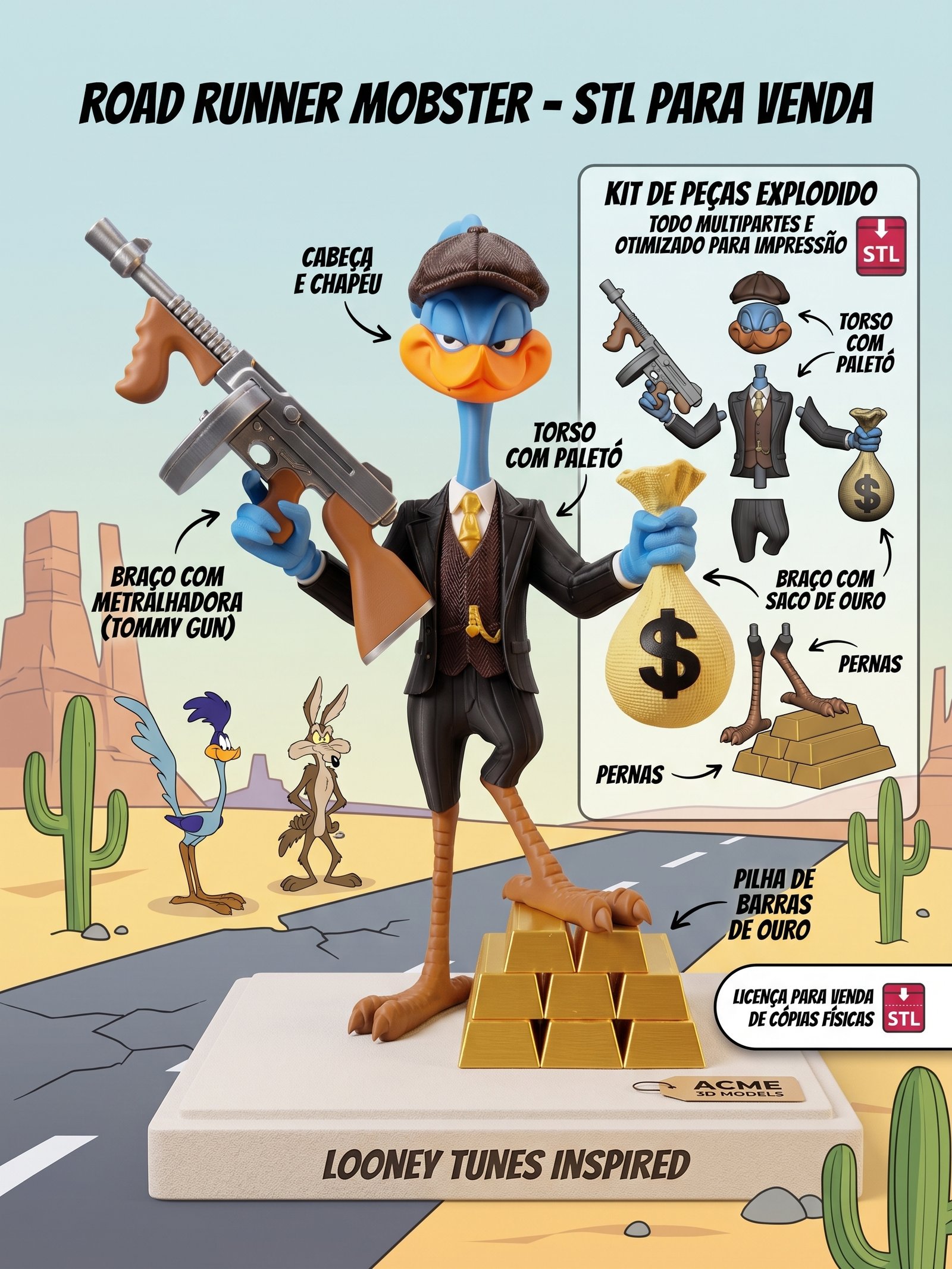 Road Runner Peaky Blinders — Arquivo Stl Para Impressão 3D (Multi-Partes)