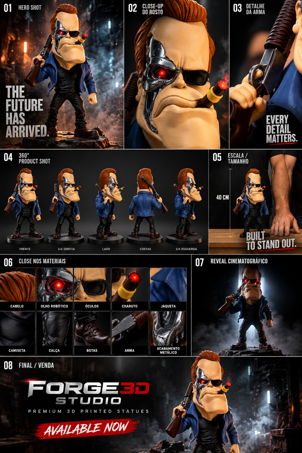🤖 Terminator | T-800 Caricatura | Stl 40Cm Multipartes